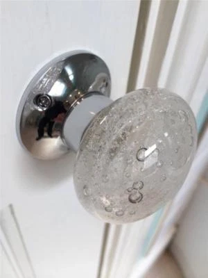 BEAUTIFUL PAIR OF LARGE BUBBLE GLASS MORTICE DOOR KNOBS HANDLES,CHROME,VINTAGE * - Image 1 of 2