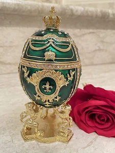 Splendido uovo Fabergé Verde Fatto a Mano Royal Fabergé Uovo Swarovski Oro Fabergé HMD - Foto 1 di 10