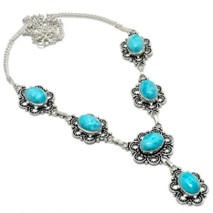 Collar Larimar Piedras Preciosas Plata de Ley 925 18" Y049 - Imagen 1 de 6
