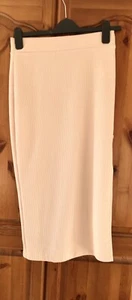 Damas Falda Midi Falda Crema Acanalada Bodycon Elástico Profundo Lateral Abertura Talla Mediana - Imagen 1 de 3