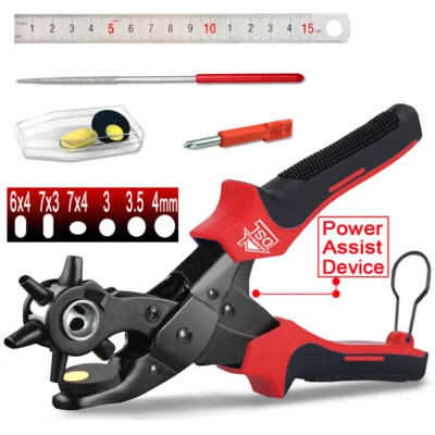 10" Power Assist Revolving Leather Hole Punch Belt Eyelet Plastic Puncher Pliers - Image 1 of 4