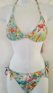 Candie's Junior Swimsuit 2 Pcs Bikini Set Padded Top Side Ties Bottom Green - Picture 1 of 4