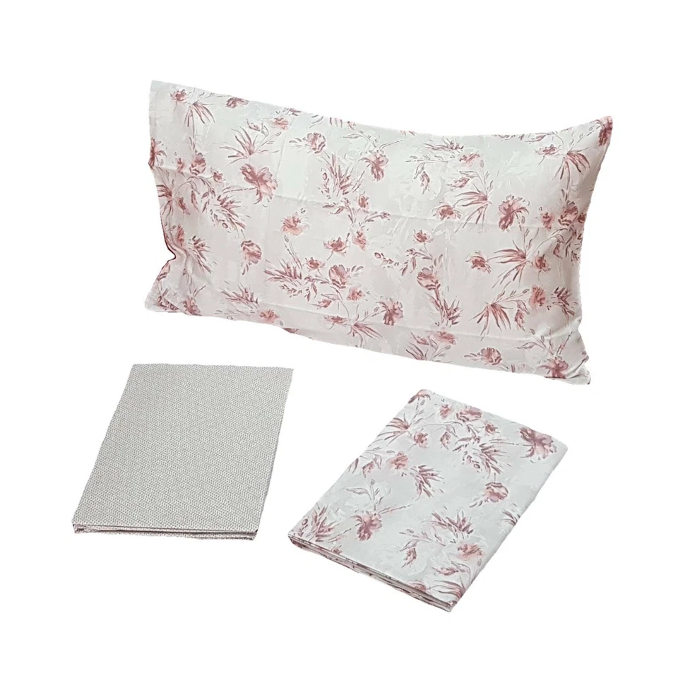 Easy Chic completo lenzuola matrimoniale raso di cotone 80 fili dis. Calicanto - Immagine 1 di 1