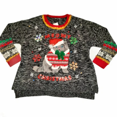 United States Sweaters Holiday Size 1X Cat Ugly Christmas Sweater NWT - Image 1 of 4
