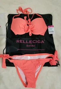 RELLECIGA Womens Bikini Tie Swimsuit 2 pc Sm 4-6 Flourescent Orange w bag - Picture 1 of 9
