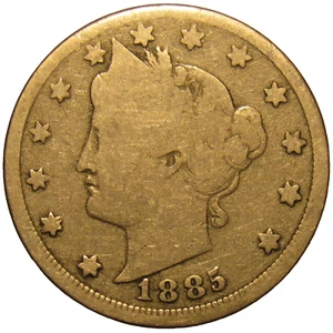 1885 LIBERTY V-NICKEL, GOOD + ~ NICE ORIGINAL KEY DATE WITH COMPLETE REVERSE! - Picture 1 of 8