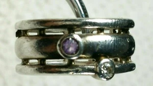 sz 6.5+ DESIGNER BOMA ? AMETHYST PURPLE MODERNIST STERLING SILVER RING 9g - Picture 1 of 8