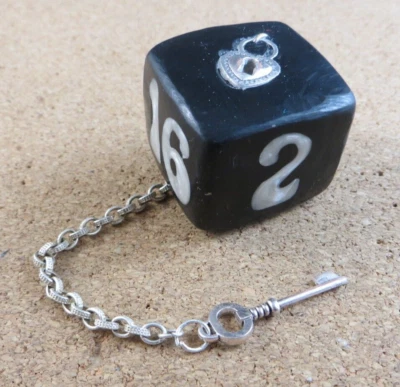 Jena's Handmade Backgammon Doubling Cube Lock, Chain & Key Black White OOAK #277 - Image 1 of 4