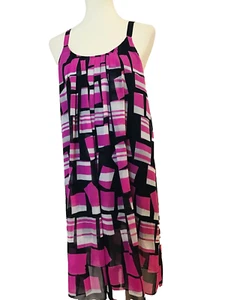 Womens Petite Medium Nic Zoe Hot Pink Print Pleated Sleeveless Midi Lined Dress - Picture 1 of 5