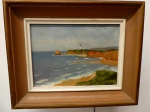 GEOF ALLEN 1972 AIREYS INLET LIGHTHOUSE FRAMED LANDSCAPE PAINTING OIL ON BOARD - Picture 1 of 8