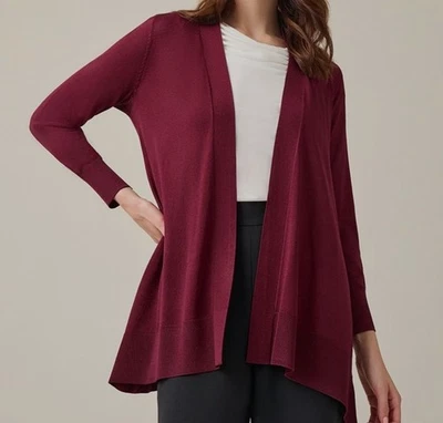 Cárdigan suéter Kasper para mujer rojo frente abierto manga larga talla pequeña PXL Foto 1 de 2