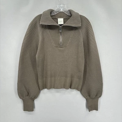 Suéter de punto con media cremallera Varley Reid para mujer mediano marrón acanalado Foto 1 de 4