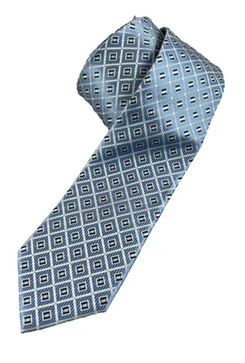 Alexander Julian Colours Men's Neck Tie Light Blue Geo Foulard Squares Handmade - Image 1 of 4