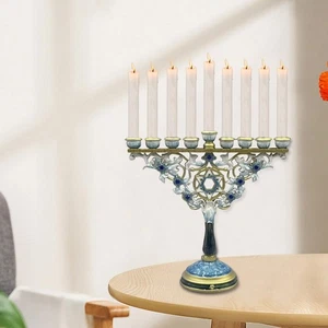 Vintage Design Enamel Hanukkah Menorah Multipurpose Sturdy 7.2x6.7 Inches - Picture 1 of 7