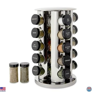 20 Jar Revolving Spice Rack with Spices & 5-Year Free Refills, Stainless Steel - Picture 1 of 6