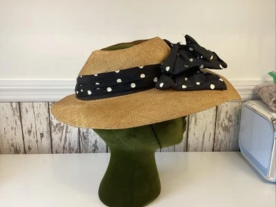 DE COLECCIÓN MARIE BELLE NATURAL ALA ANCHA SOMBRERO DAMAS CON BANDA DE LUNARES Foto 1 de 4