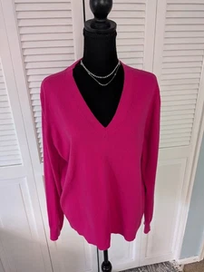 J. Suéter Crew Para Mujer 2X Rosa Magenta Cuello en V Algodón-Cachemira Pullover Barbie - Imagen 1 de 10