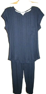 NICOLE MILLER (2 Piece Set) Ribbed Top & Pants Pajamas Women's Sz S Blue-NWT-48. - Picture 1 of 8
