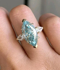 14 Ct Certified Treated Blue Diamond Ring with Diamond Accents In 925 Silver - Picture 1 of 8