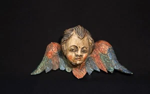 Petite tête d'ange en bois polychrome XIXème siècle / wooden angel head, 19th - Picture 1 of 7