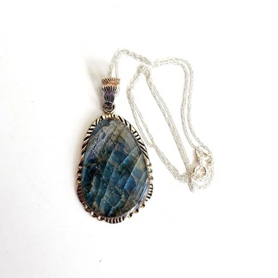 Labradorite Pendant Necklace Native American Sterling Silver– Handmade Artisan - Image 1 of 4