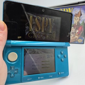 Nintendo 3DS Aqua Blue Console Bundle + Charger + SD Card + I Spy Castle DS Test