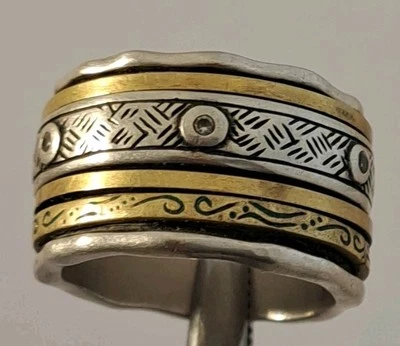 Anillo giratorio Silpada Isabella bandas grabadas de latón y ley talla 8,5 17 gramos Foto 1 de 4