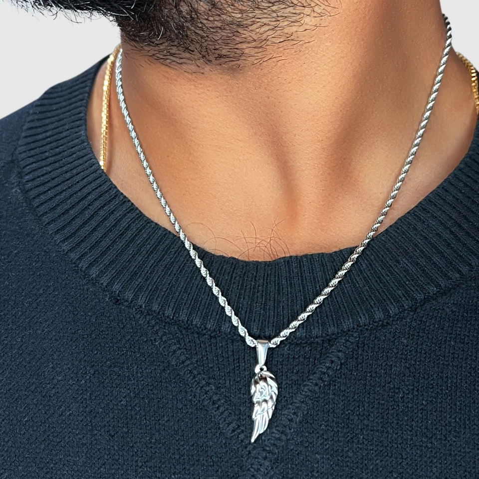 18K Gold Angel Wing Pendant Necklace 20” Spiritual Amulet Jewelry Gift Unisex - Image 1 of 4