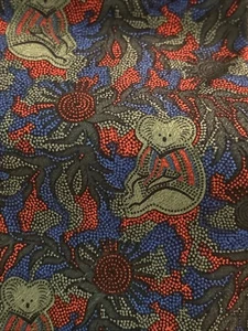 Baribunma Seidenkrawatte Aborigines Kunst Tiere grün blau 90er Vintage Druck USA - Bild 1 von 2