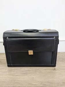 Vintage Black Leather Pilot Traveling Document Doctors Bag With Combi Lock & Key - Picture 1 of 15