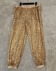 Victorias Secret Jogger Pants Womens Large Sequin Satin Drawstring Waist Gold