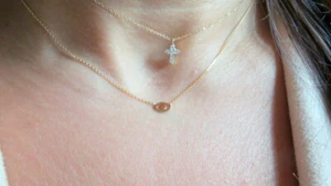 EVIL EYE NECKLACE 14K GOLD ADJUSTABLE LENGTH 14K SOLID GOLD - Picture 1 of 3