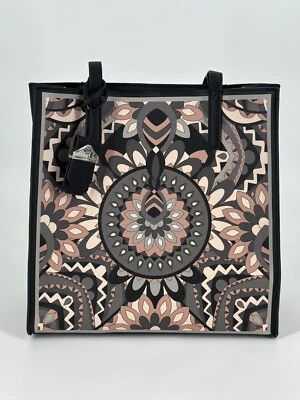 Nanette Lepore Tote Bag Heavy Canvas Black Designer Purse Geometric Floral Retro - Image 1 of 4
