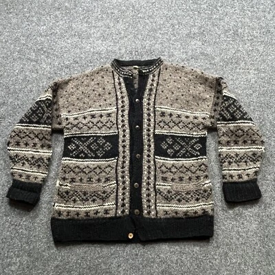 Wool Cardigan Sweater Womens Size Large ? Brown Black Heavy Nordic Nepal Ski - Image 1 of 4