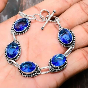 Tanzanite Quartz Gemstone Handmade Gift Bracelet 7-8" G365 - Picture 1 of 4