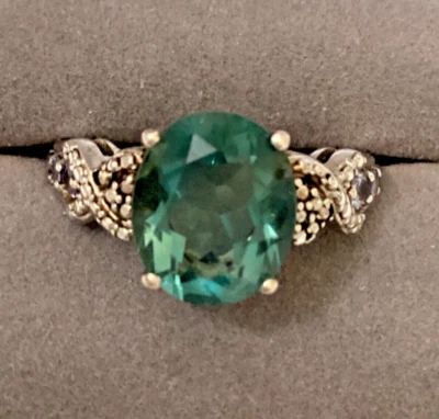 Anillo belga verde azulado fluorita y tanzanita platino sobre plata de ley 925 talla 10 Foto 1 de 4