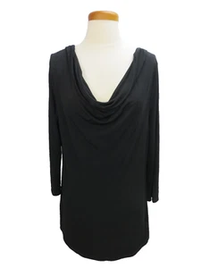Ellen Tracy Top Black Size Medium Cowl Neck 3/4 Sleeve Versatile Stylish Tunic - Picture 1 of 4