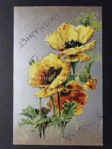 BIRTHDAY Poppies Postcard on Silvered Surface c1907 Postcard by B.B.London - Picture 1 of 2