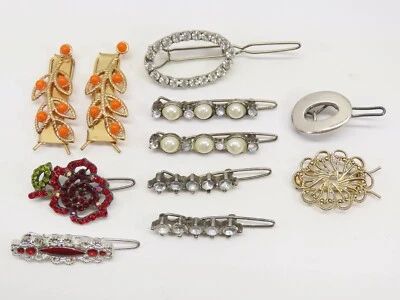 Vintage Rhinestone Metal Hair Clip Barrettes 11ct Lot Ornate Victorian D2500 - Image 1 of 4