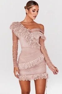 HOUSE OF CB 'Sorrel' Blush Pizzo Frill Mini Abito XS/S BULK - Foto 1 di 11