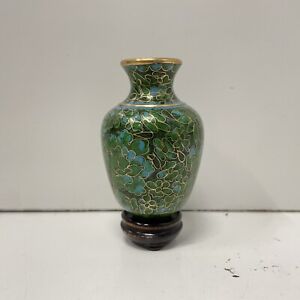 Vintage 3” Chinese Cloisonne Miniature Vase Floral Blossom