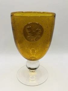 Pier One Imports Rooster Medallion Goblet Amber Glass with Clear Stem - Picture 1 of 8