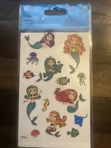 MERMAIDS OCEAN FISH SEA SHELL SEA TURTLE STICKER SHEET SANDY LION GLITTER - Picture 1 of 3