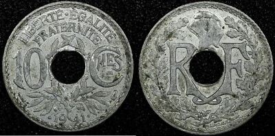 FRANCE  Lindauer Zinc 1941 10 Centimes WWII Issue XF KM# 896 (24 937) - Image 1 of 3