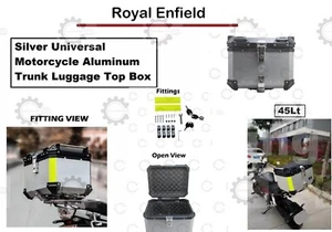 Fit For Royal Enfield "Universal Motorcycle Silver Trunk Luggage Top Box & Lock" - Picture 1 of 13