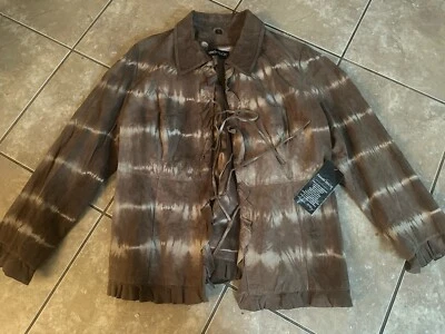 NUEVO CON ETIQUETAS Chaqueta de Cuero Genuino Pamela McCoy 2XL Tie Dye Forrada Volantes  Foto 1 de 4