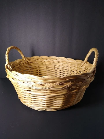Round Braided Woven 2 Handled Wicker Basket 11.5"x4.5" Cover