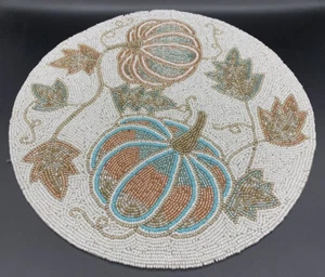 TAHARI HOME Orange Green 14” Beaded Round Pumpkins Placemat Charger NEW w/Tags - Picture 1 of 5