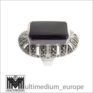 Prachtvoller Art Deco 925 Sterling Silber Ring Onyx Markasiten silver marcasites - Picture 1 of 4