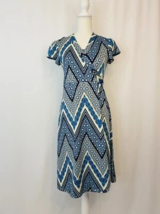 Everly Grey Kathy Wrap Dress, XS, Blue Chevron, Short Sleeve, Midi - Picture 1 of 10